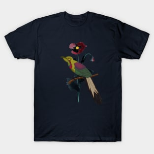 Poppy flower and bird T-Shirt